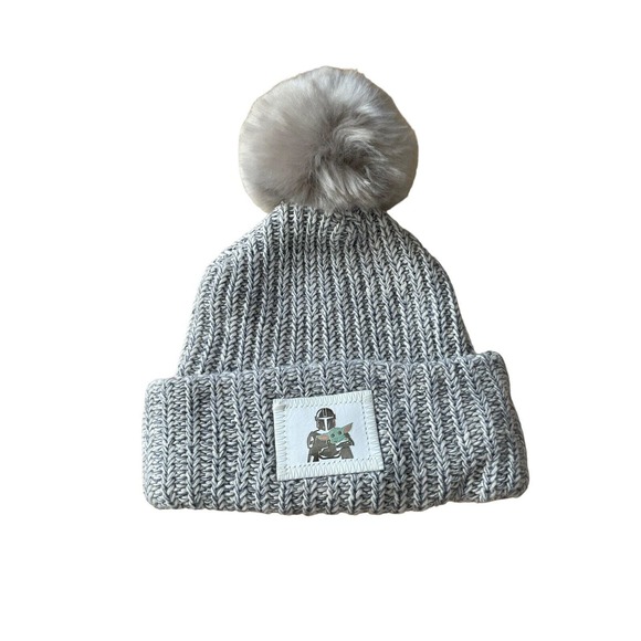 Love Your Melon x Star Wars Mandalorian Baby Yoda Grogu Knit Beanie Hat Pom Gray - Picture 1 of 5